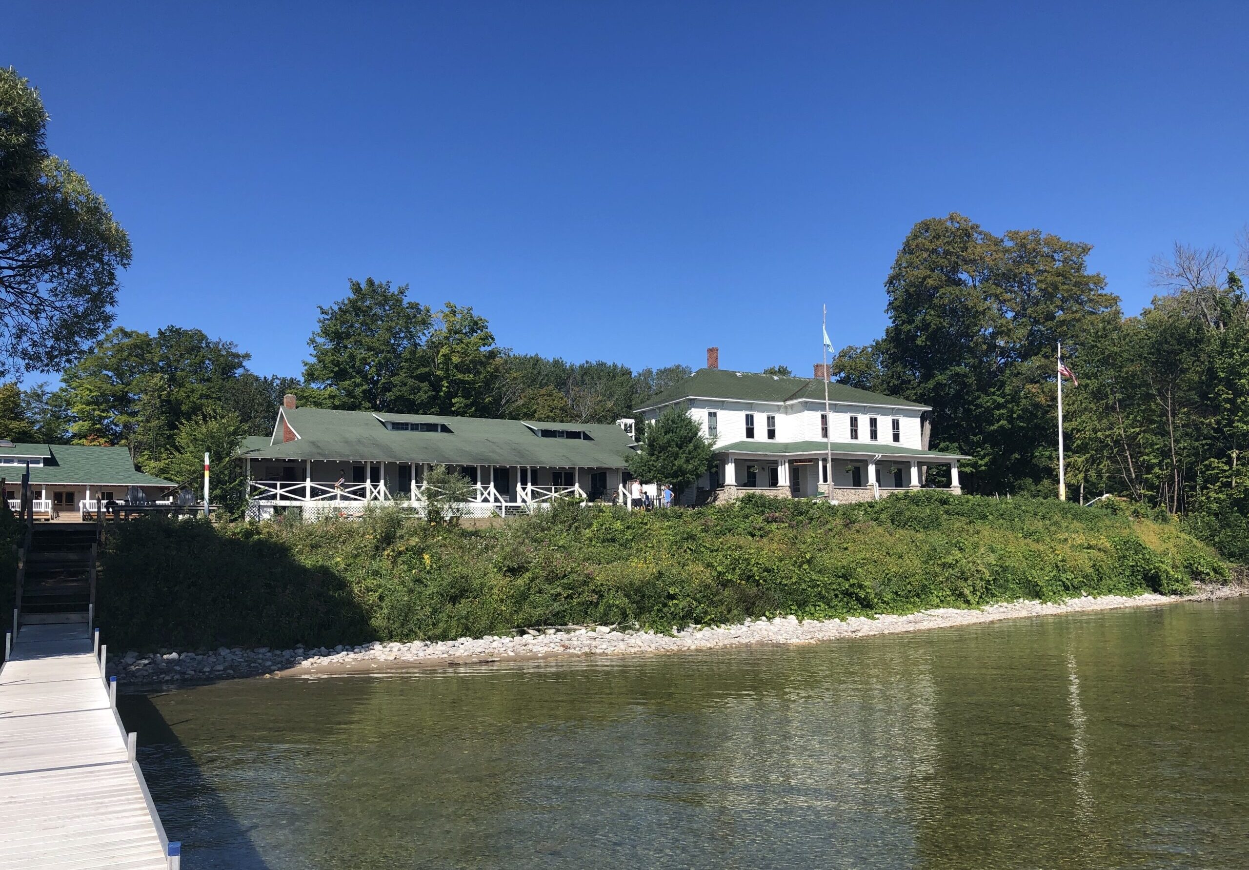 trainer-coaching-elderly Camp AGQ as seen from the lake dock